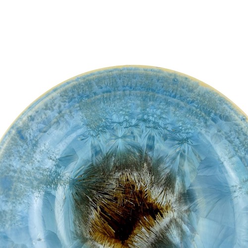 Studio Kunst Keramik Kristall Schmuck Schale Schüssel Künstler signiert blaue Glasur 5,5" - Bild 6 von 17