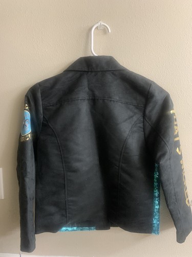Descendants Girls Sz L Moto Jacket Black Teal Sequin Disney Full Zipper New - Picture 7 of 7
