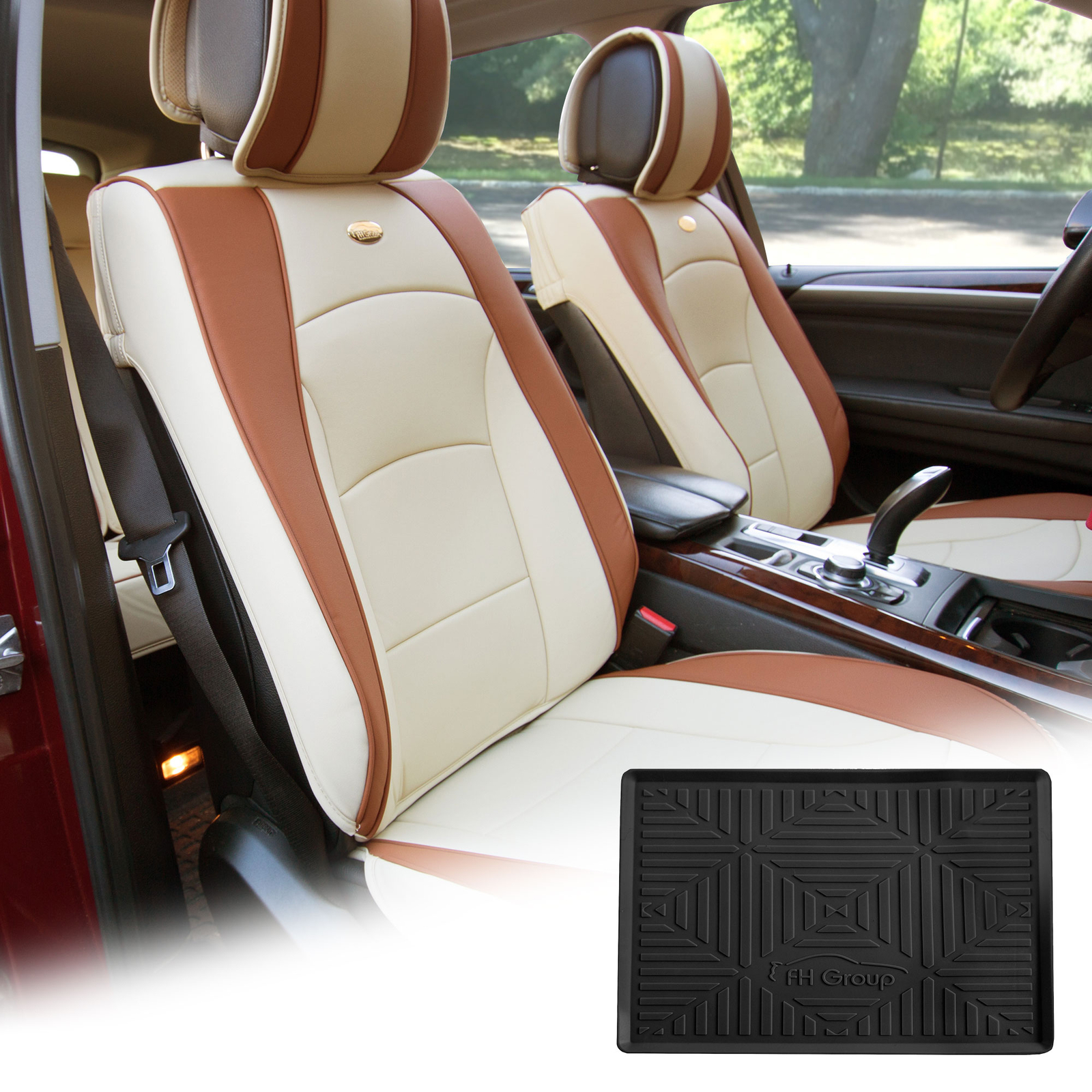 Leatherette Seat Cushion Covers Front Bucket Beige w/ Dash Mat For Motors