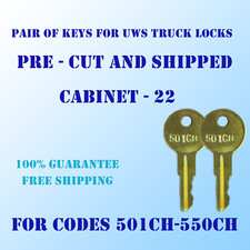 501CH-550CH. 2 New keys for UWS truck tool boxes locks, Pre Cut to your code.