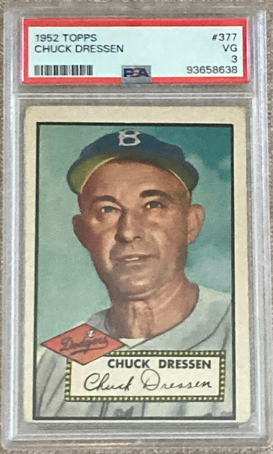 1952 Topps Baseball #377 Chuck Dressen Brooklyn Dodgers PSA 3-RARE High Series#
