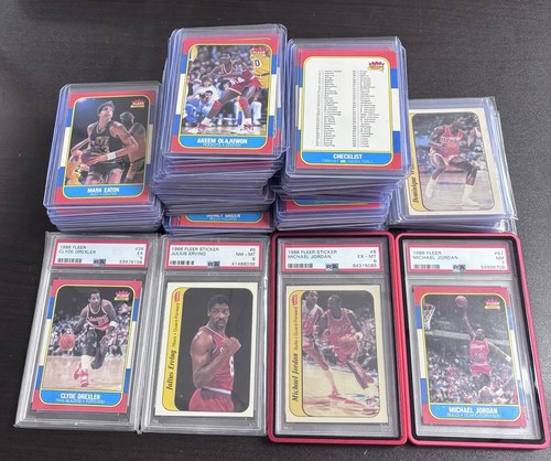 1986-87 Fleer Basketball Complete Set 1-132 + STICKERS JORDAN PSA 7 + 6 STICKER