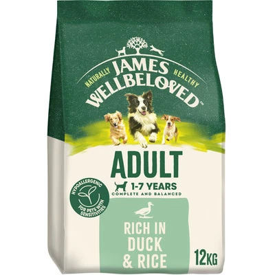 12kg James Wellbeloved 1-7 Years Adult Dry Dog Food Rich in Duck & Rice