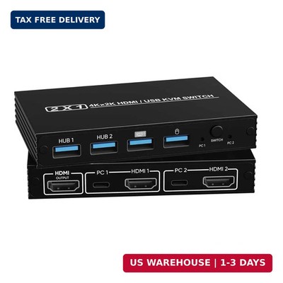 HDMI KVM Switch 2 Port 4K 60Hz USB 2 Computer 1 Monitor Share Plug Play