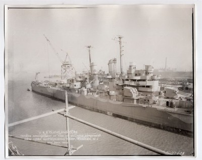 1942 Light Cruiser CL-55 USS Cleveland at Camden New Jersey 1980s Real Photo #2