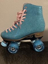 Sure-Grip Stardust Women's Blue Glitter Roller Skates with Pink Laces