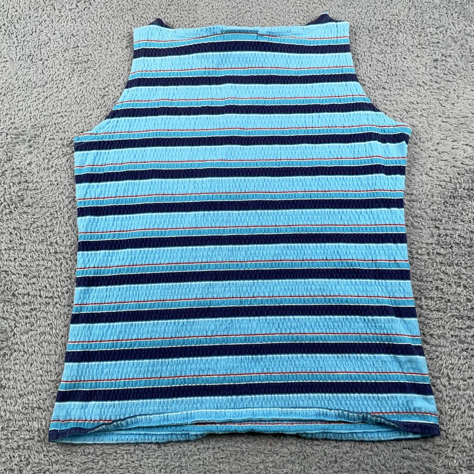 VINTAGE Adidas Shirt Girls XL Blue Striped Sleeveless Tank Top Cotton Y2K 2000s - Image 3 of 4