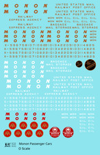 K4 O Scale Decals Monon Passenger Cars Gold White Red