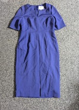 LK Bennett Amy Dress Size 16 Blue Purple Crepe Shift Midi Party Occasion Sample