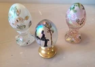 Fenton glass eggs hand painted signed  Lot of 3 Irridescent