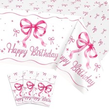 PHOGARY 3pcs Pink Bow Tablecloths for Girls Pink Bow Birthday Decorations, Di...