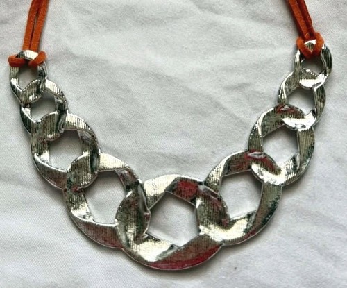 Silber Grob Glieder Halskette Orange Wildleder Kordel Kühn Latz Boho Southwestern NEU  - Bild 5 von 7