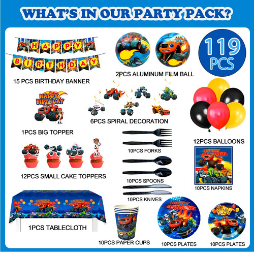 Blaze Birthday Party Supplies,119Pcs Party Supplies-Blaze Plates and Napkins Cup - Picture 6 of 7