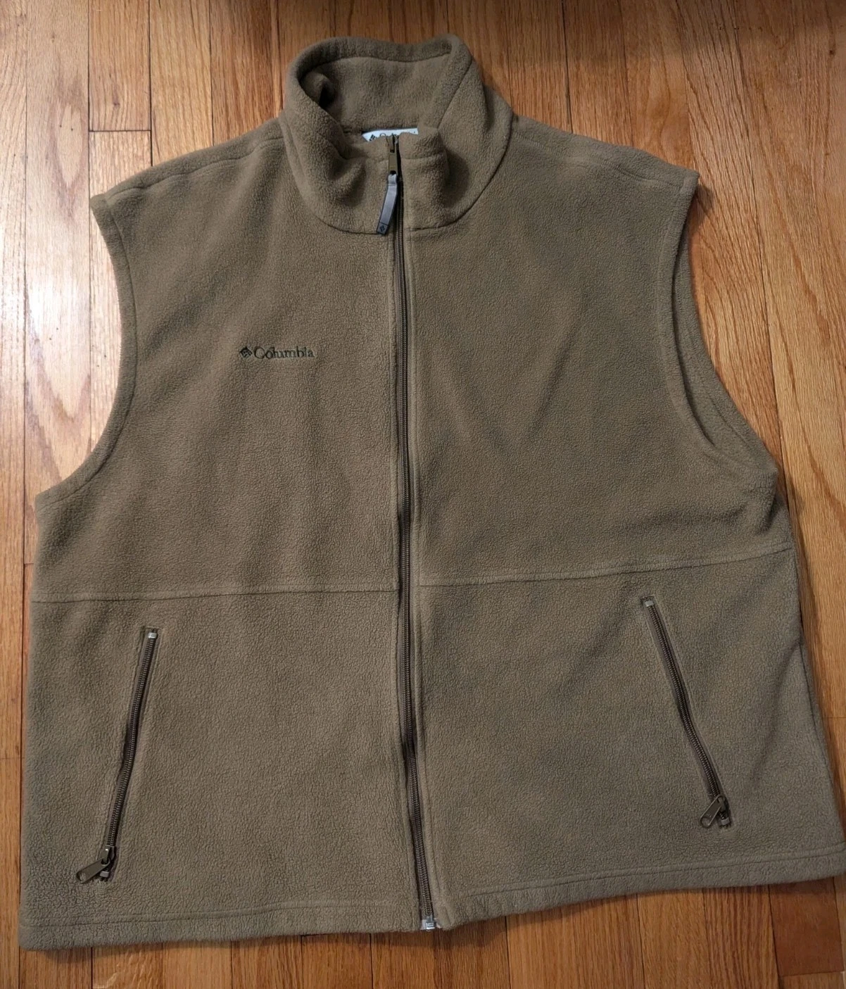 Columbia Sportswear Fleece Vest Mens Size 2XL Tan Full Zip Pockets Outdoors