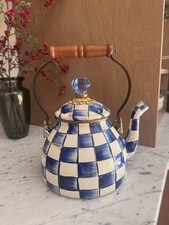 Mackenzie-Childs blue Royal Check 2 Quart Tea Kettle - new ,slightly imperfect