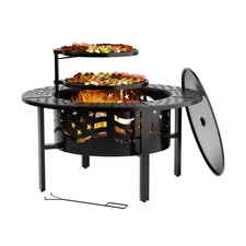 PrimeZone 42" Outdoor Fire Pit with 2 Grills - Wood Burning Firepit for Outsi...