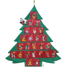 Vtg Avon Countdown to Christmas Fabric Tree Advent Calendar W/Marker Santa