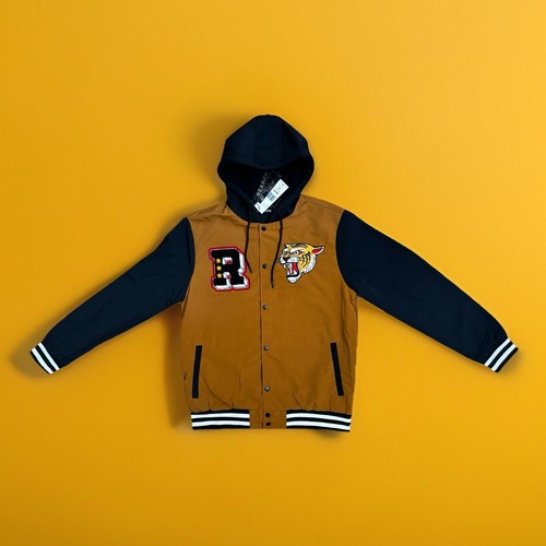Kapuzen College Jacke NEU mit Etikett Herren L Gold Schwarz Reason Marke Patches Knöpfe - Bild 1 von 16