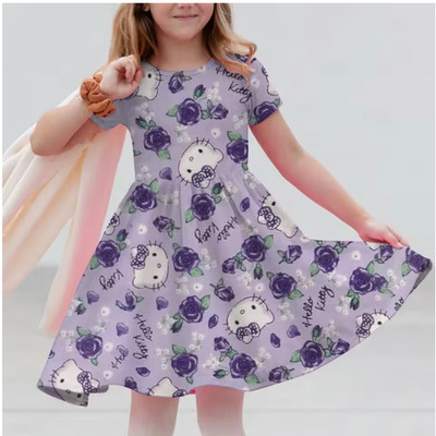 Sanrio 2026 New Girls Summer Dress Fashion Cartoon Cute Hello Kitty 3DPrint 