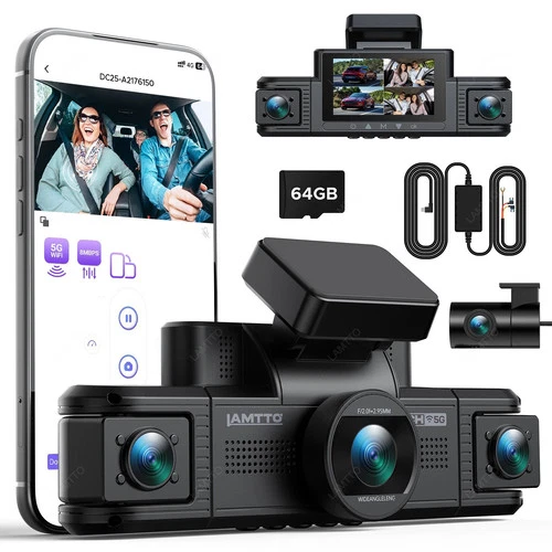LAMTTO Dash Cam 4 Channel 360° Front Rear Inside Night Vision 1080P Car Camera