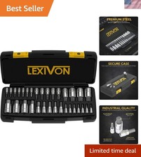 Durable 32-Piece SAE & Metric Hex Bit Socket Set with Chrome Finish &