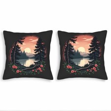 Set of 2 Throw Pillow Covers 18x18in - Serene Lake Landscape Design