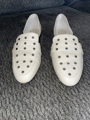 Vince Camuto Wenerly Studded d'Orsay Loafer Off White Leather Flats Size 8 (E5)