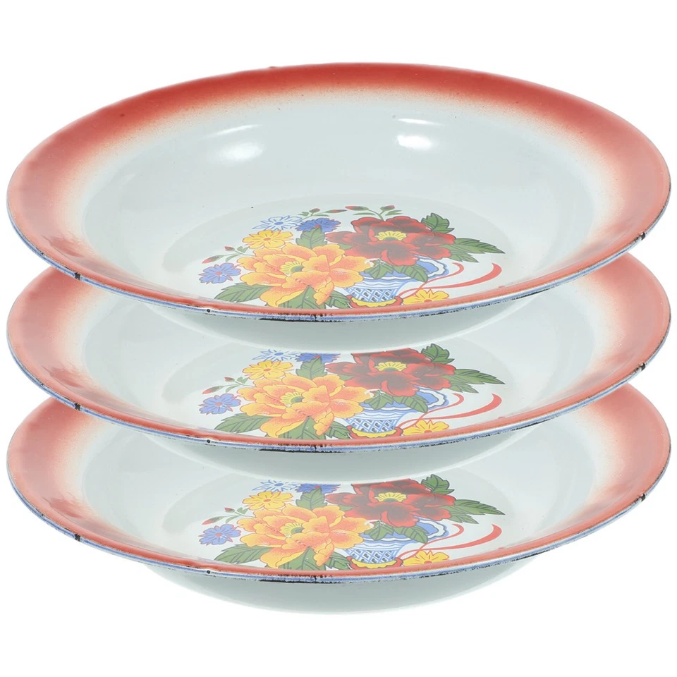 3pcs Thickened Enamel Food Plates Enamelware Plate Snack Plates Food Serving