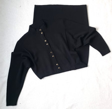 Vintage St John Knits Marie Gray Black Santana Knit Enamel Buttons Dress sz 6