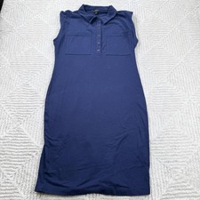 Banana Republic Shirt Dress Womens M Blue Indigo Collar Knit Shift Work Casual