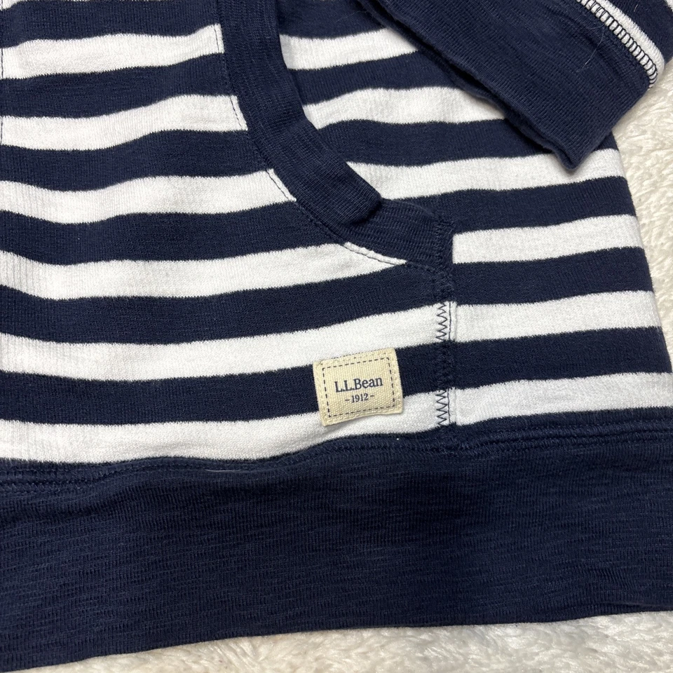 LL BEAN Mujer Chaqueta Talla Mediana Azul Blanco Rayas Cremallera Completa Sudadera con Capucha Foto 2 de 4