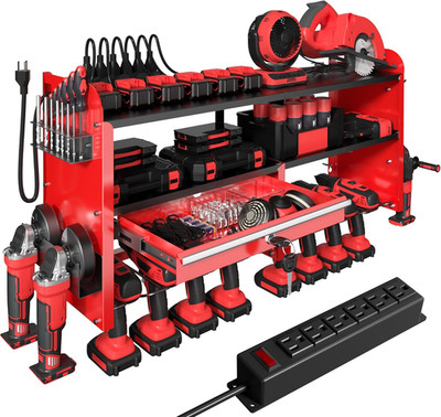Power Tool Organizer Wall Mount with Drill Rack, Grinder Holder, Hammer & Pliers