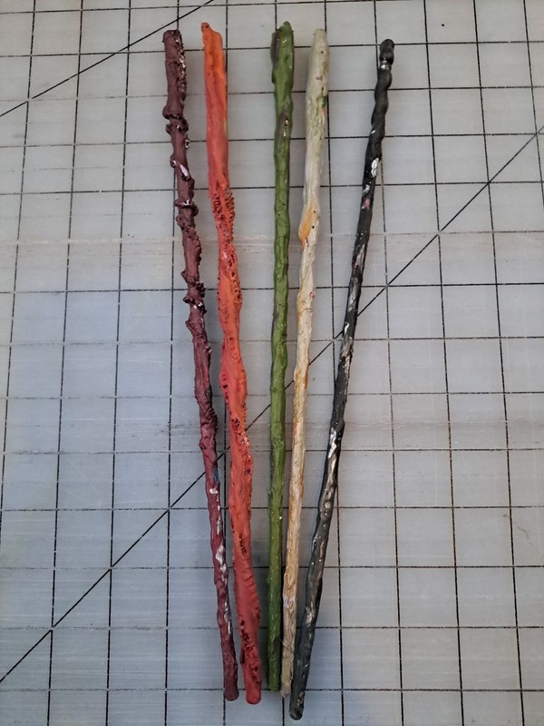 Handmade Painted Wood "Magic" Wands Set Of 5,  C