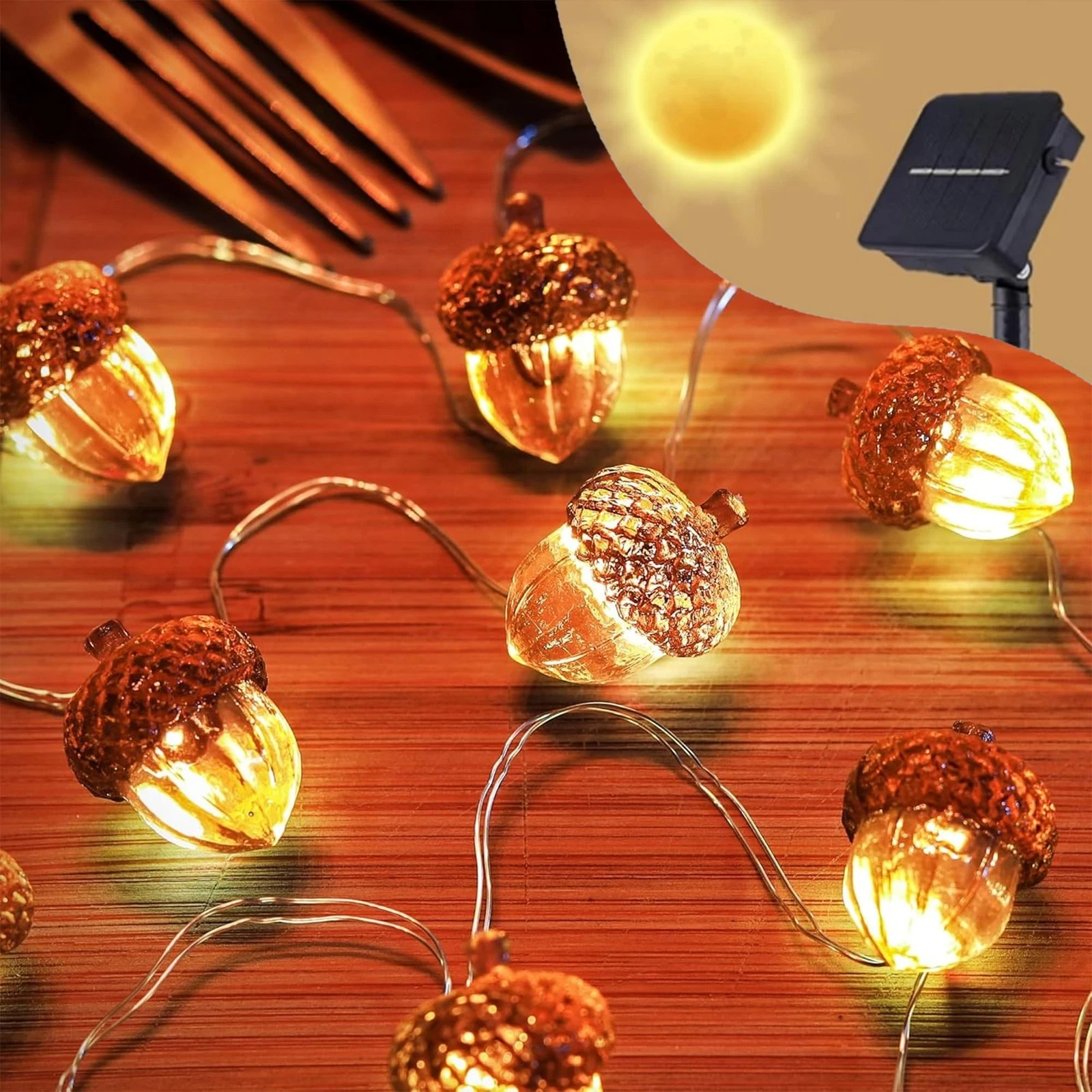 Solar Fall Acorn String Lights for Outside Outdoor Garden Decor Acorn Garland...