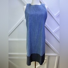 Alice + Olivia Chambray Denim Shift Dress Colorblock Sleeveless Mod Minimalist L