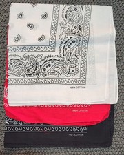 21" Square Western Bandanas 100 Cotton Paisley Handkerchief Black