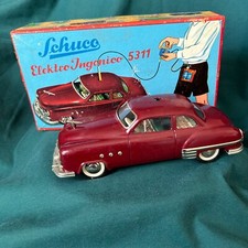Vintage 1950's Schuco Elektro Ingenico 5311 Dark Red Tin Car Original Box Papers