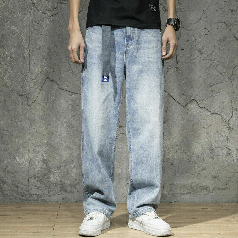 Men Wide Leg Jeans 80s Vintage Straight Denim Pants Slim Fit Men Wide Leg Jeans 80s Vintage Straight Denim Pants Slim Fit
