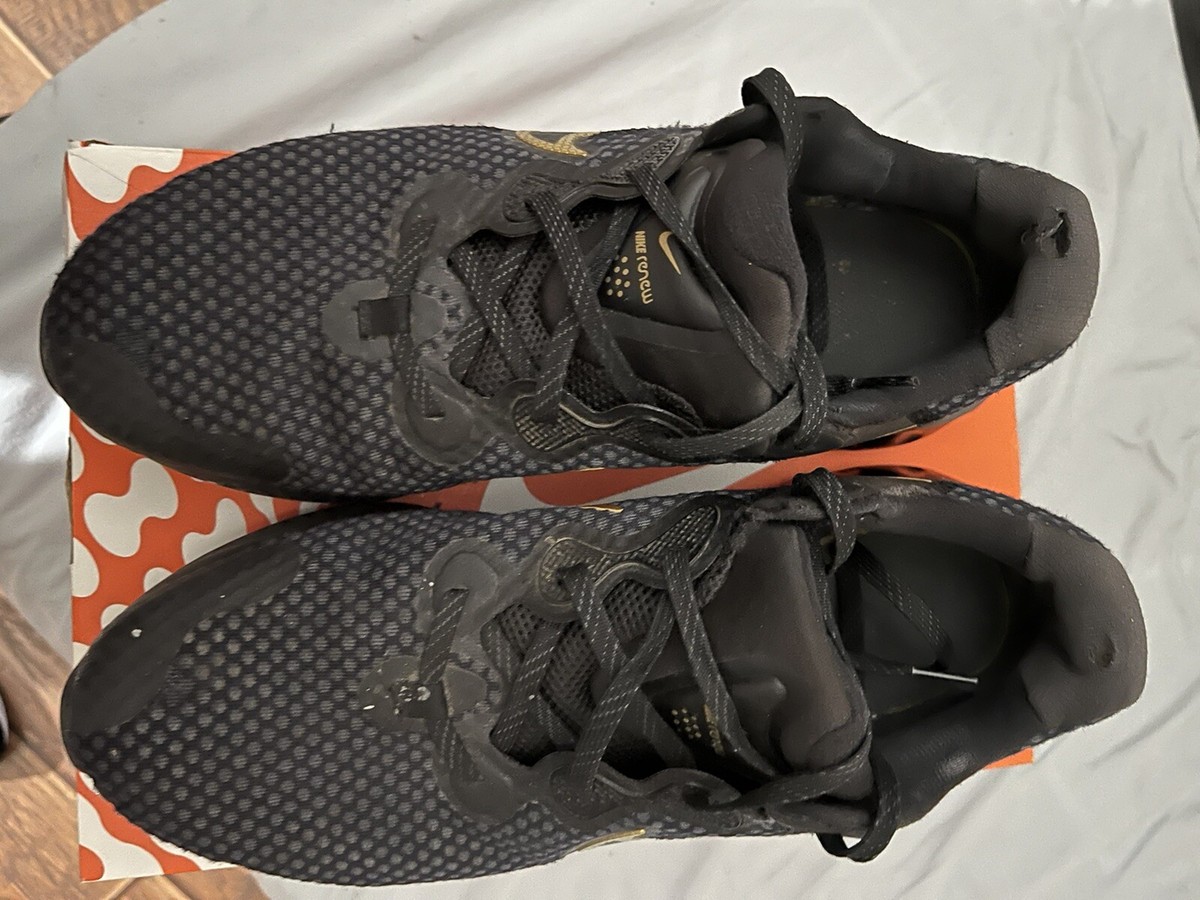 NIKE Renew Run 2 Running Shoes Sneakers Black Metallic Gold 