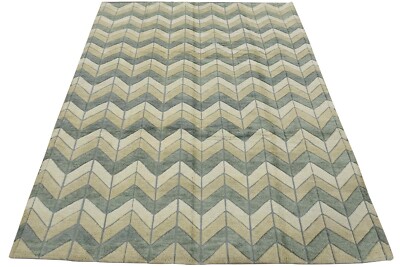 Chevron Rug 8'3'' x 9'10'' Gray Beige Wool Contemporary Hand-Knotted Carpet
