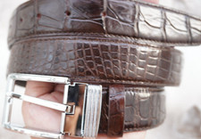 W 1.3" - Brown Real CROCODILE Belly LEATHER Skin Men's Belt D55