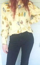 NOS Vtg Liz Claiborne Lizwear Sz Sml Fall Autumn Leaves Button-up Longsleeve