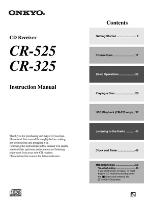 Onkyo CR-325 CR 525 CD Receiver Owners Manual | eBay