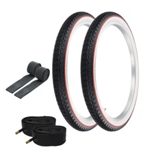 OG LOWRIDER TIRES 24 x 2.125 BLACK/WHITE RED LINE P-123A W/TUBES & RIM STRIPS