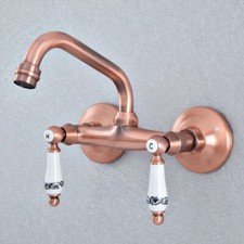 Antique Red Copper Wall Mounted Kitchen Bathroom Sink Basin Faucet Tap ssf892