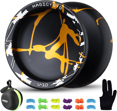 V10 Black Golden Unresponsive Yoyo Professional Finger Spin Yoyo with 12 Yoyo St