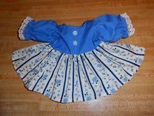 BLUE FLOWER STRIPES W/ LACE+FLOWER BUTTONS DRESS for 16" CPK Cabbage Patch Kids 