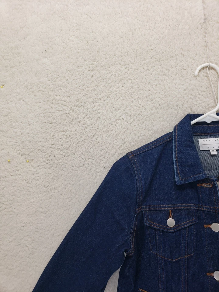 Chaqueta para mujer Kendall Kylie extra pequeña azul 100 % algodón manga larga con botones Foto 2 de 4