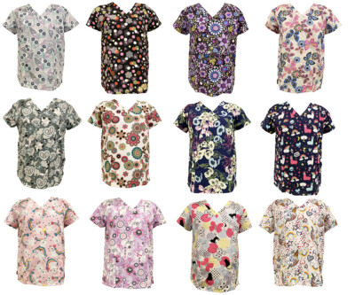 Serene Uniform Women's Fashion Medical Nursing Scrub Printed Tops S-3XL