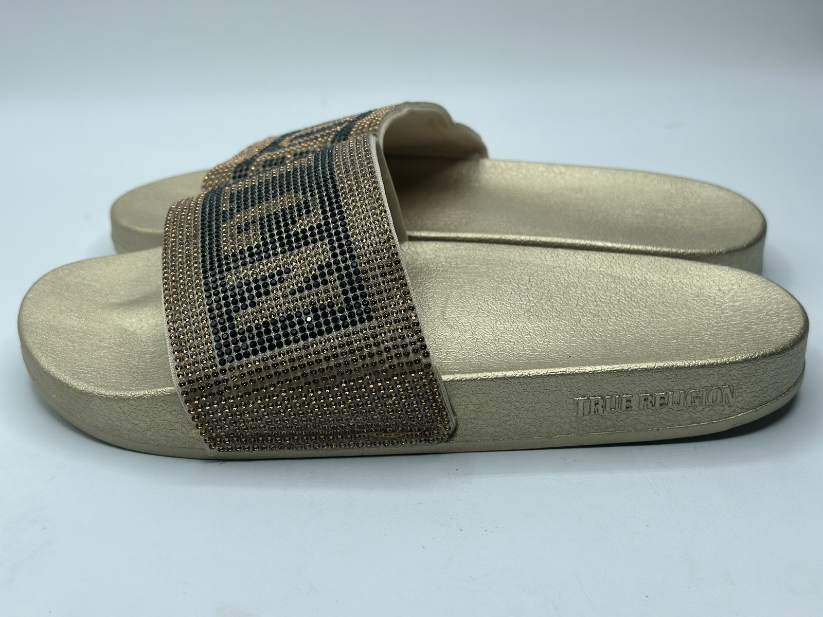 True Religion Women's Jasmine Bling Gold Black Slides Slippers Multi Size image 2